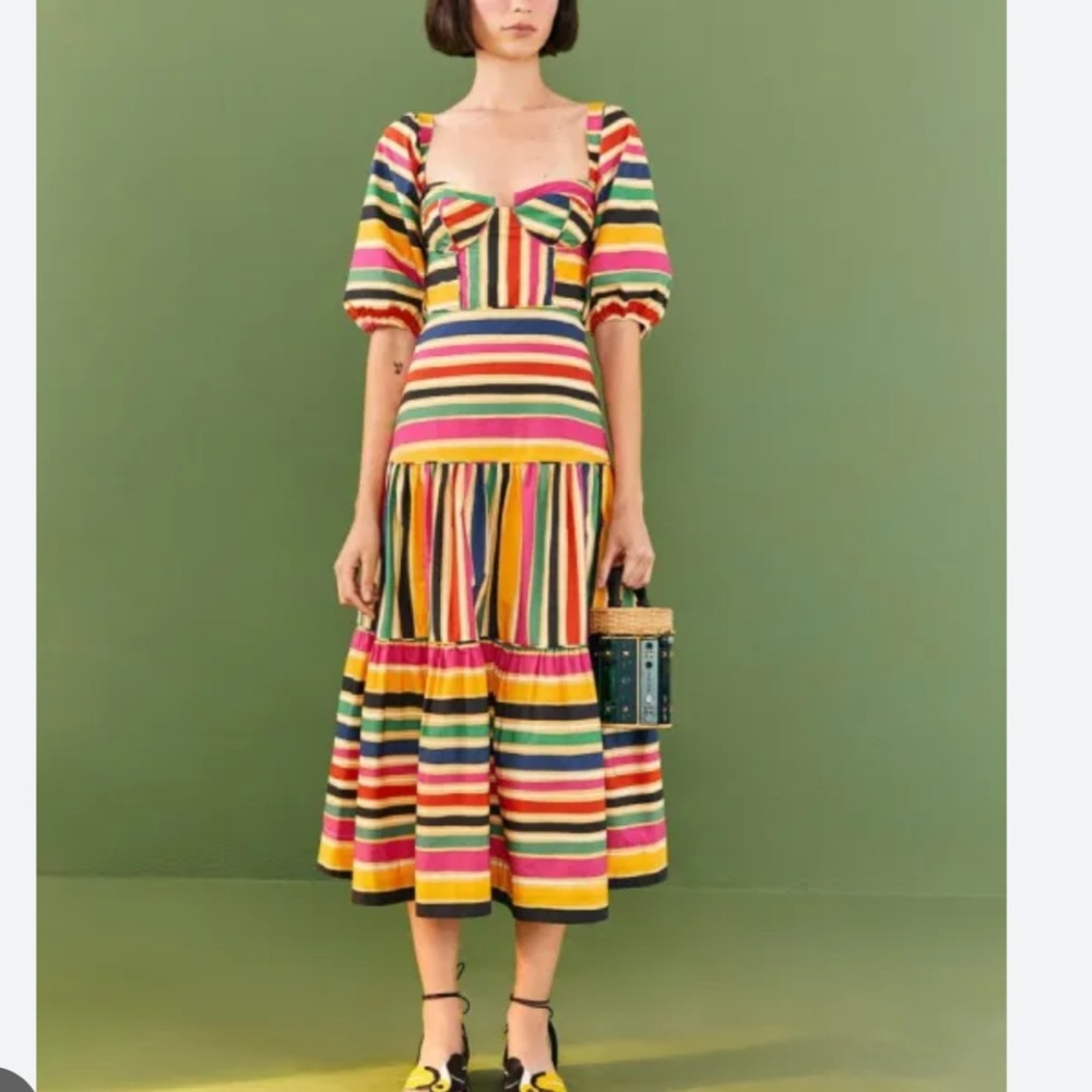 Farm Rio Rainbow Striped Midi Dress - Picture 3 of 6